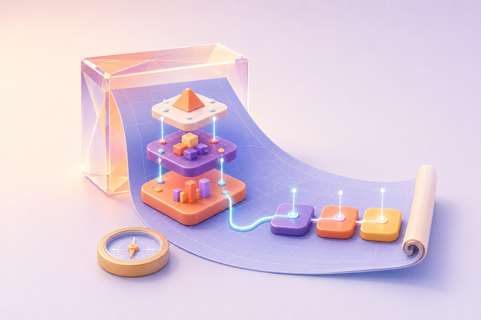 An AI blueprint generator assembling an enterprise roadmap from data and priorities.